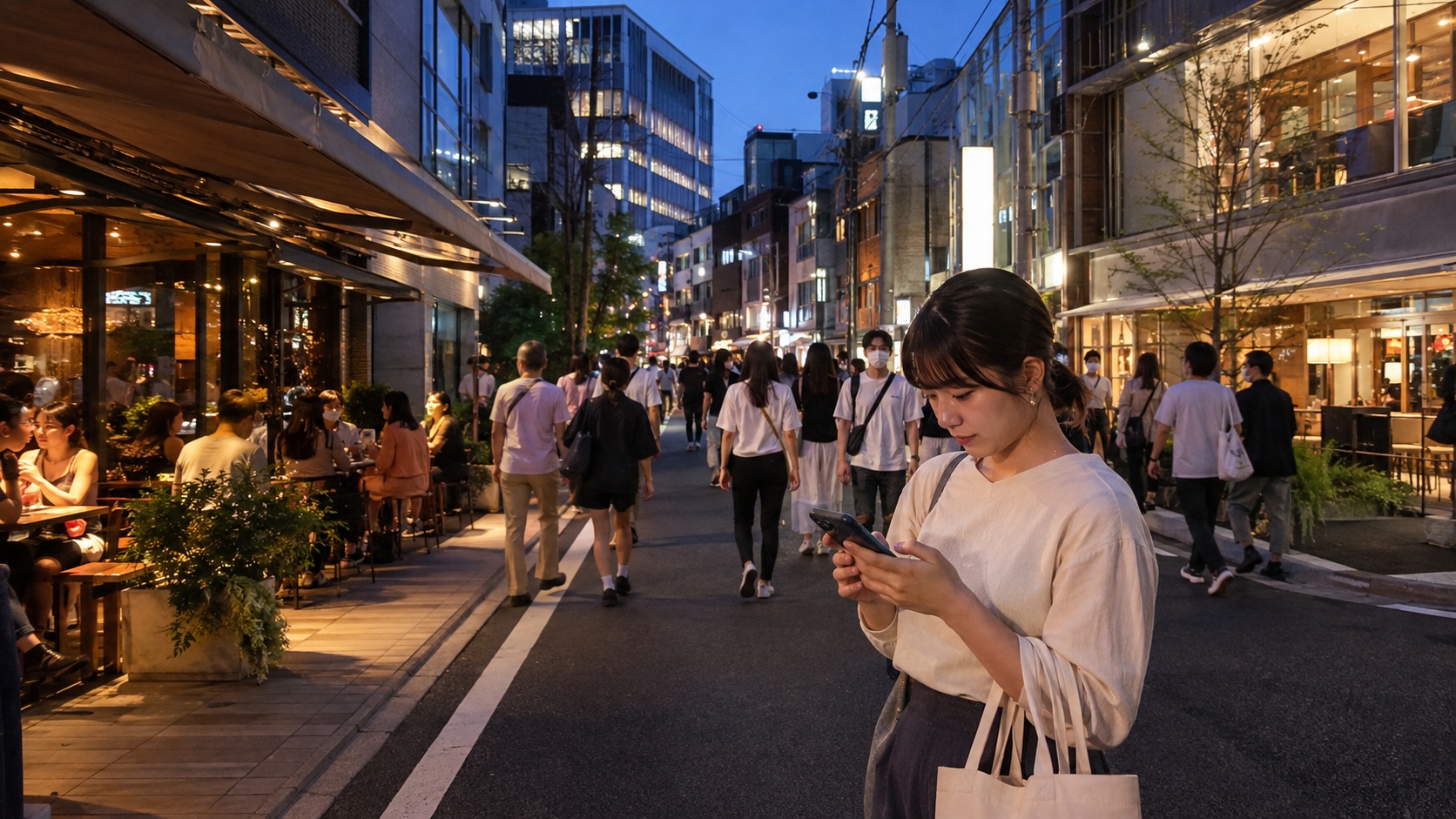 街に戻った休日の人々