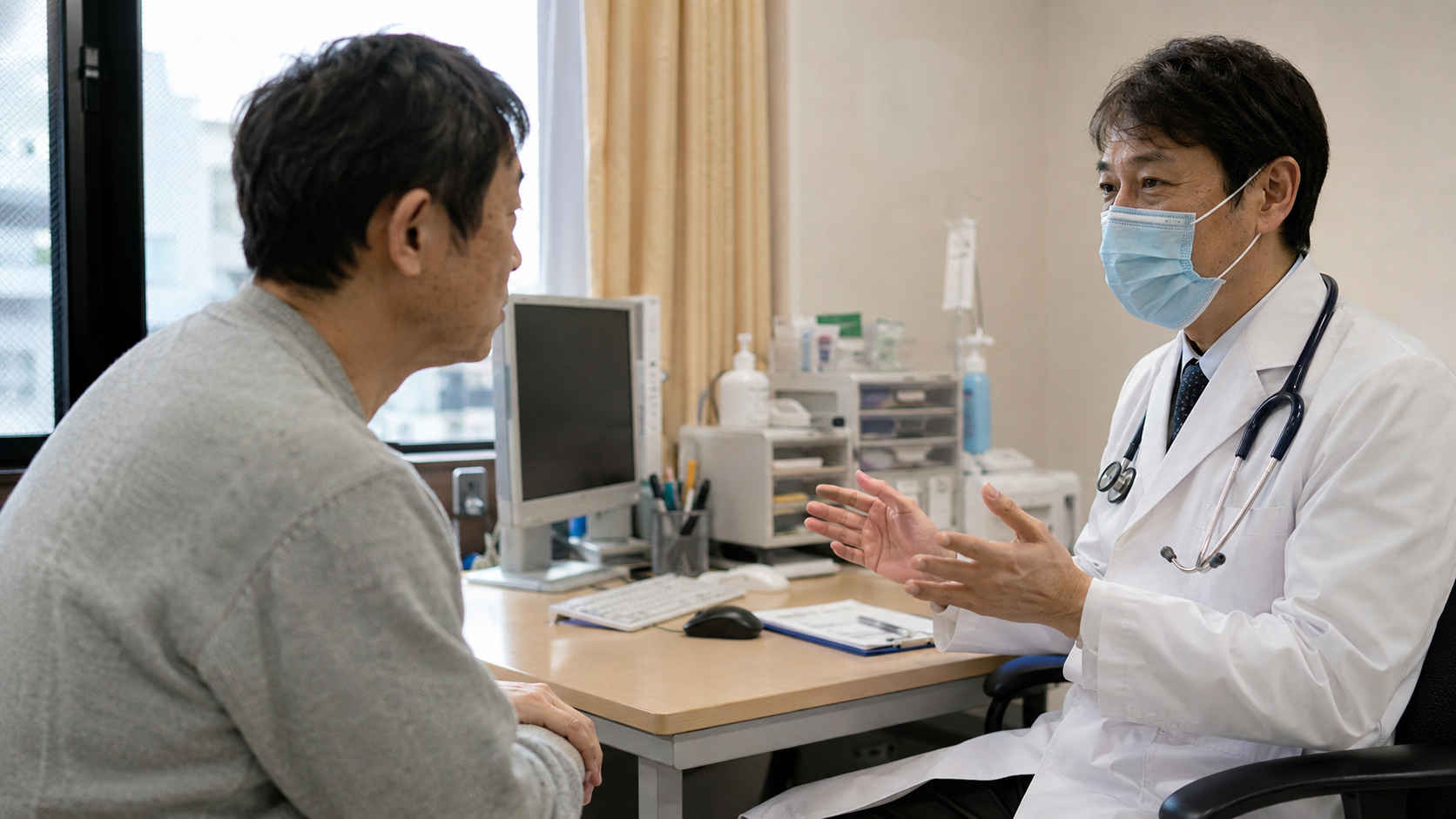 診察室での医師と患者